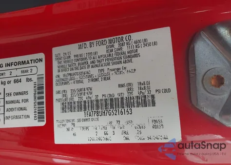 2016 Ford Mustang Ecoboost Premium из США, поврежденный, VIN 1FATP8UH7G5216163